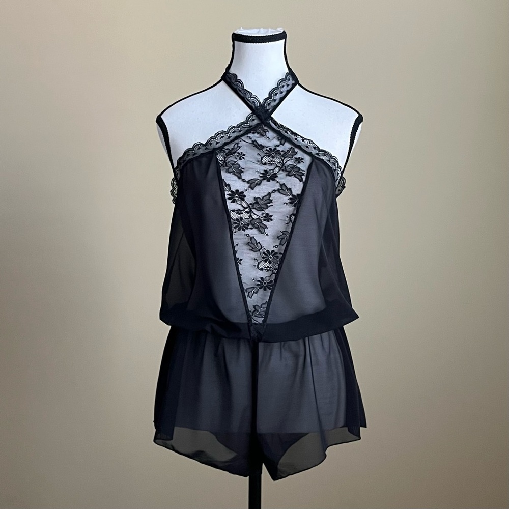 NWT Passionata - Black Romper with Lace - M